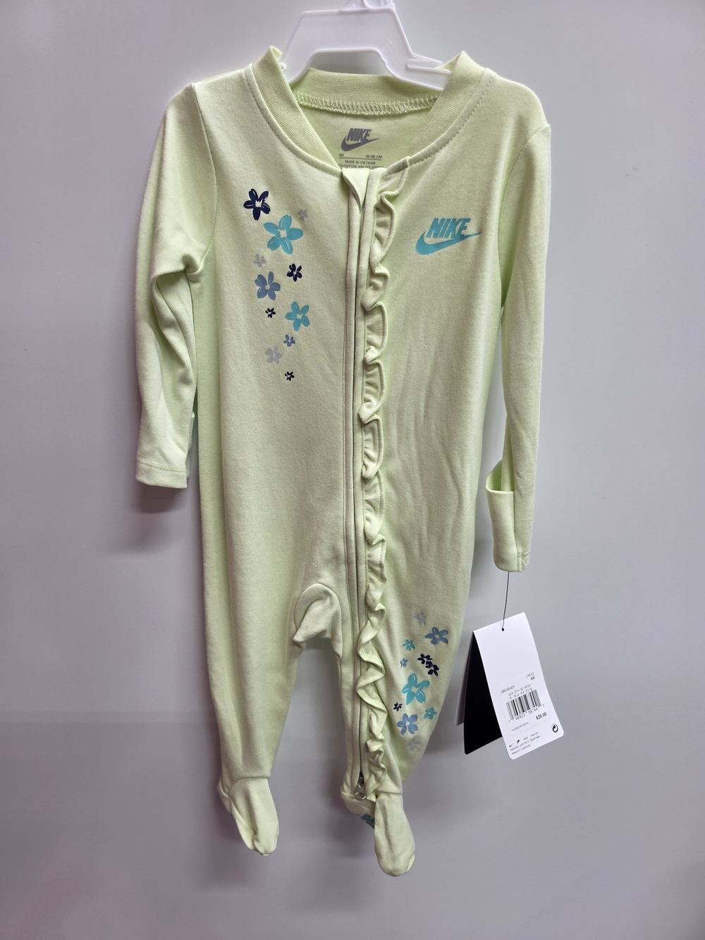 Nike Light Green Floral Ruffle Footed One-Piece